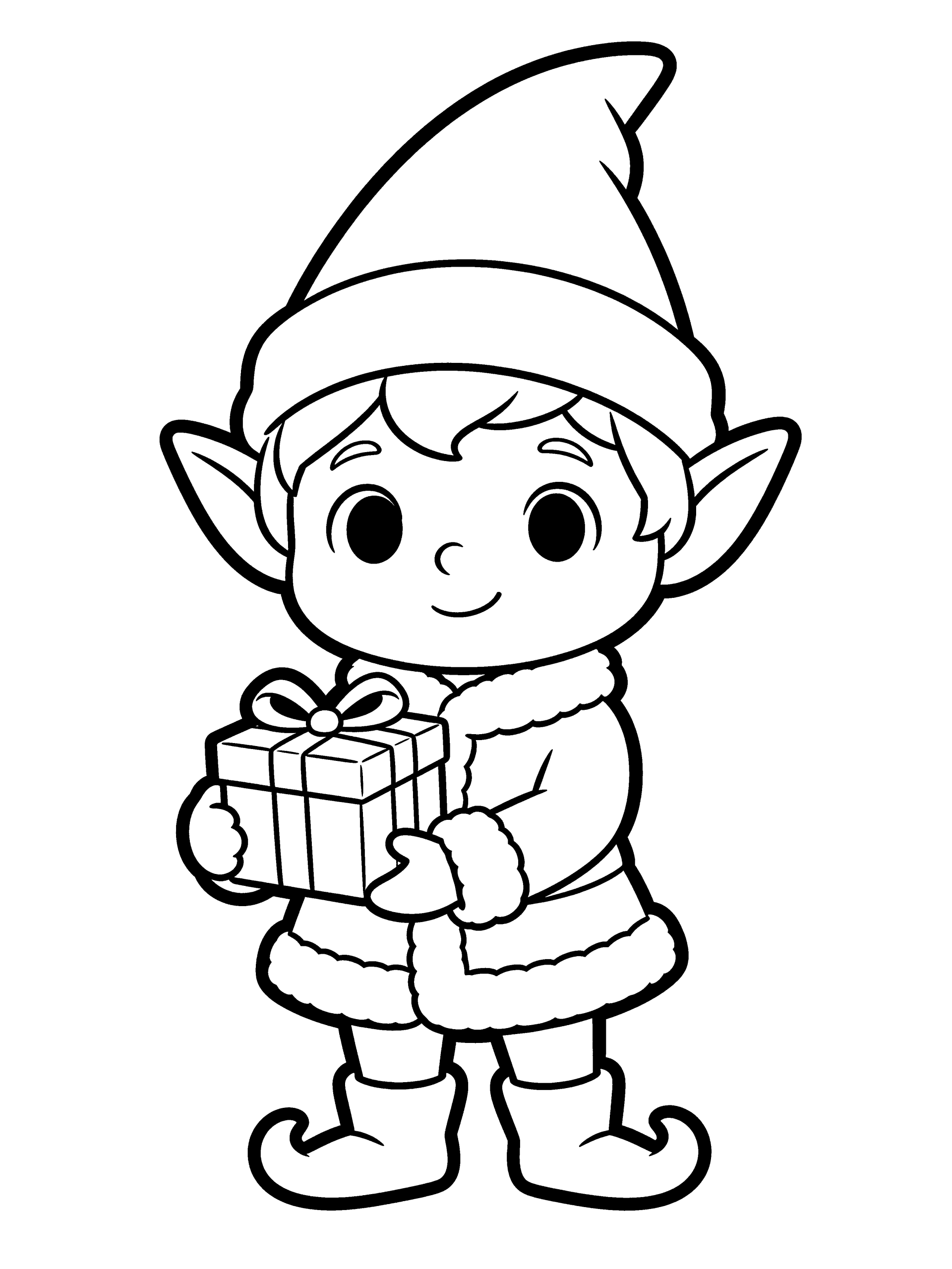 Christmas Elf Coloring Page – free printable black and white line art