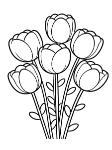 Flower Bunch of Tulips Coloring Page – free printable black and white line art