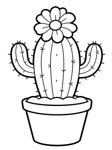 Flower Potted Cactus with Coloring Page – free printable black and white line art