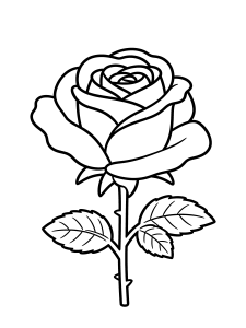 Flower Rose with Leaves Coloring Page – free printable black and white line art