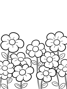 Flower Row of Garden Coloring Page – free printable black and white line art