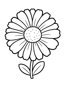 Flower Single Daisy in Coloring Page – free printable black and white line art