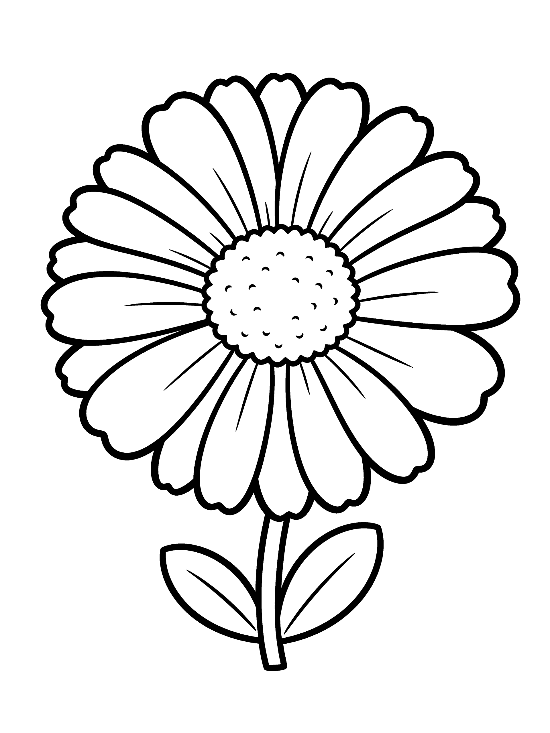 Flower Single Daisy in Coloring Page – free printable black and white line art