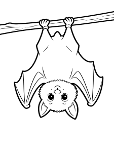Halloween Bat Hanging Upside Coloring Page – free printable black and white line art