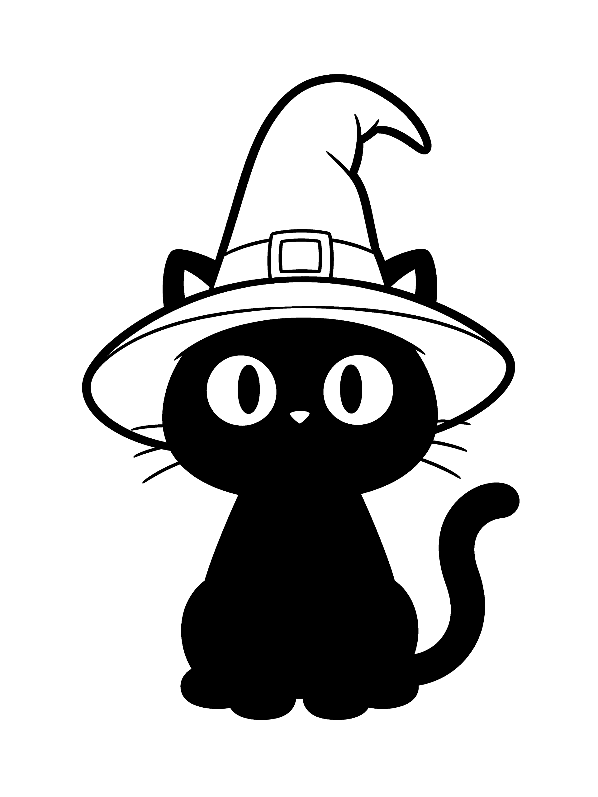 Halloween Black Cat with Coloring Page – free printable black and white line art