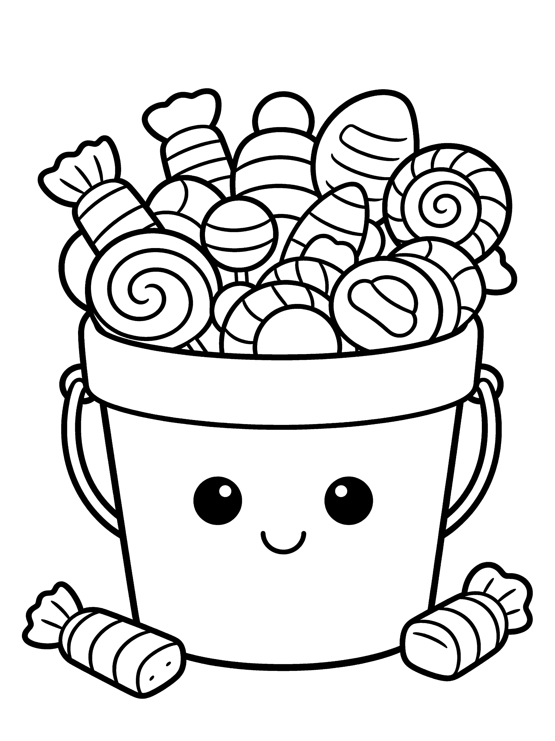 Halloween Candy Bucket Full Coloring Page – free printable black and white line art