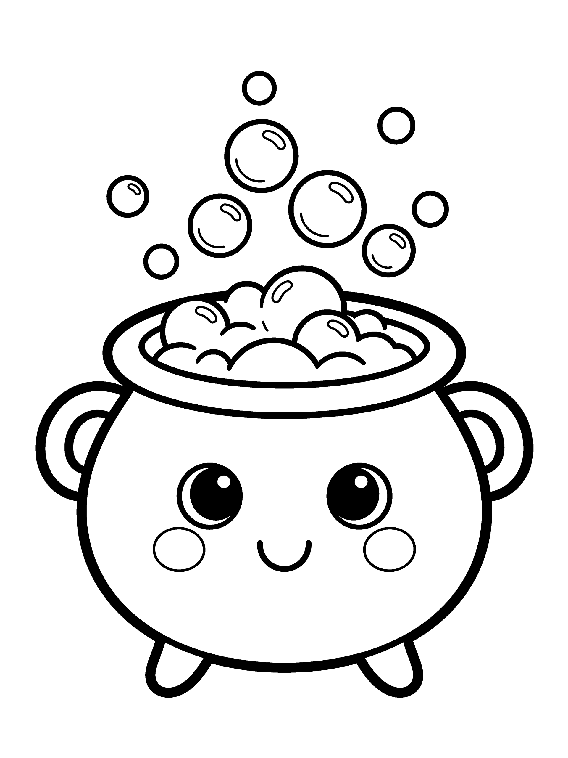 Halloween Cauldron with Bubbles Coloring Page – free printable black and white line art