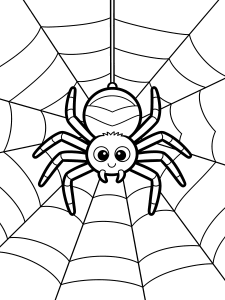 Halloween Cute Spider on Coloring Page – free printable black and white line art