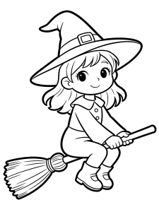 Halloween Friendly Witch on Coloring Page – free printable black and white line art