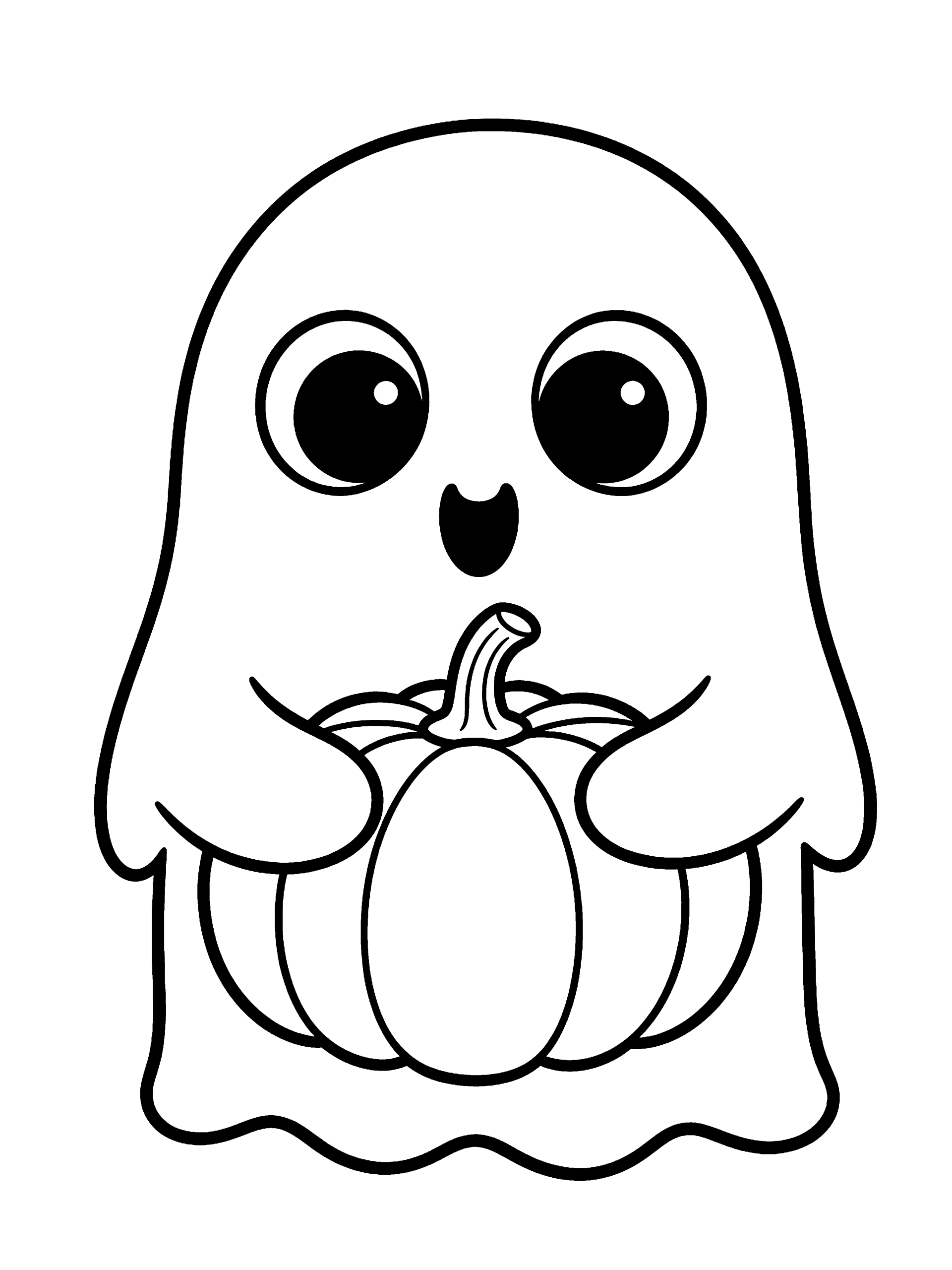 Halloween Ghost Holding a Coloring Page – free printable black and white line art