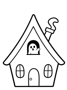 Halloween Haunted House Coloring Page – free printable black and white line art