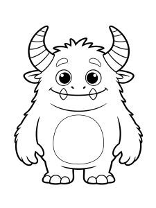 Halloween Monster with Horns Coloring Page – free printable black and white line art