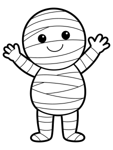 Halloween Mummy Waving Coloring Page – free printable black and white line art