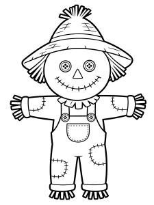 Halloween Scarecrow Coloring Page – free printable black and white line art