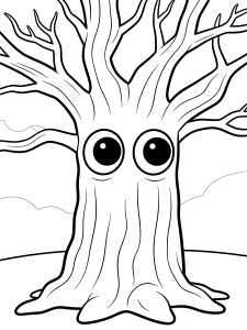 Halloween Spooky Tree with Coloring Page – free printable black and white line art