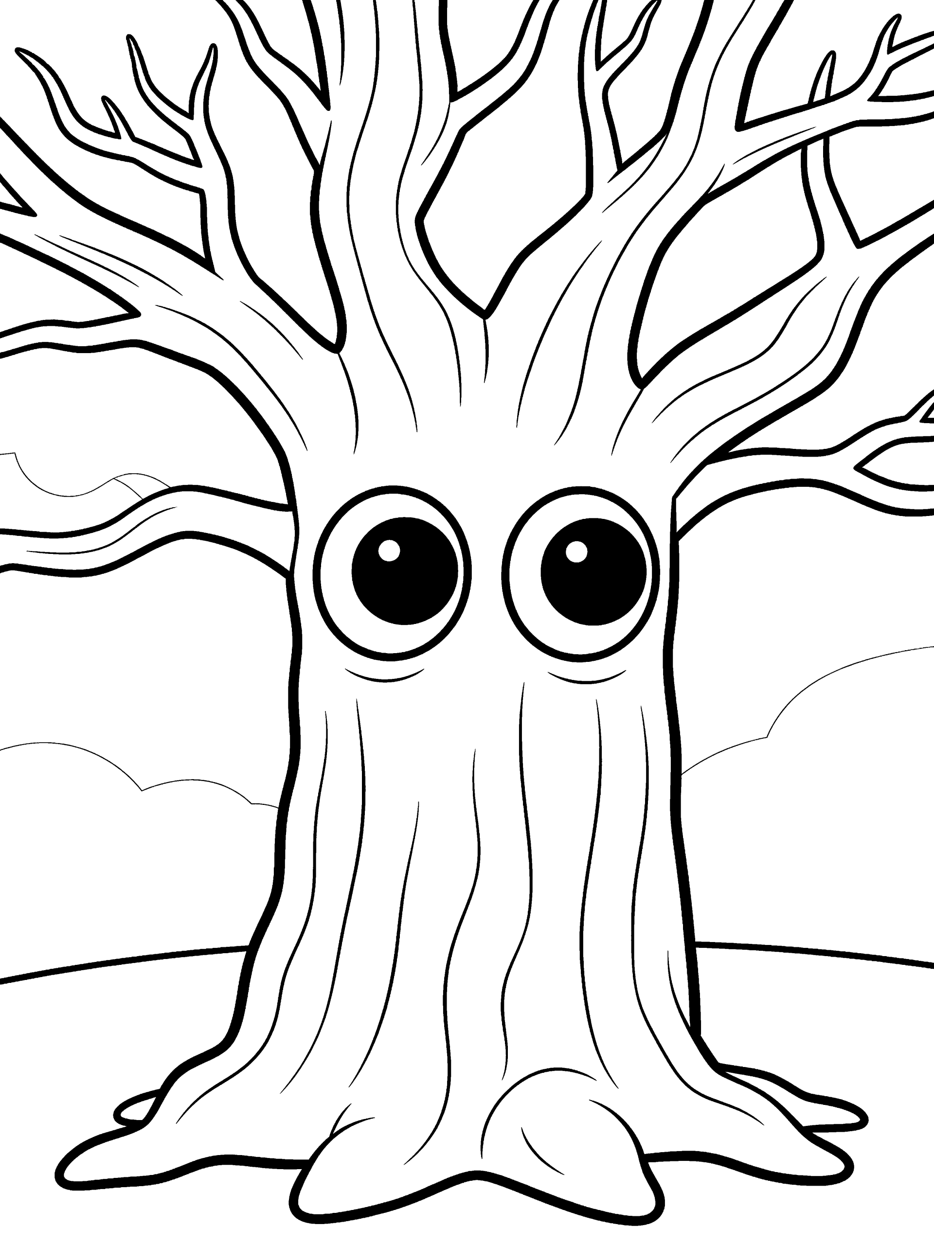 Halloween Spooky Tree with Coloring Page – free printable black and white line art