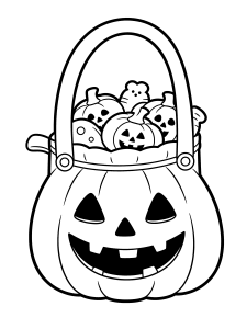 Halloween Trick Or Treat Coloring Page – free printable black and white line art