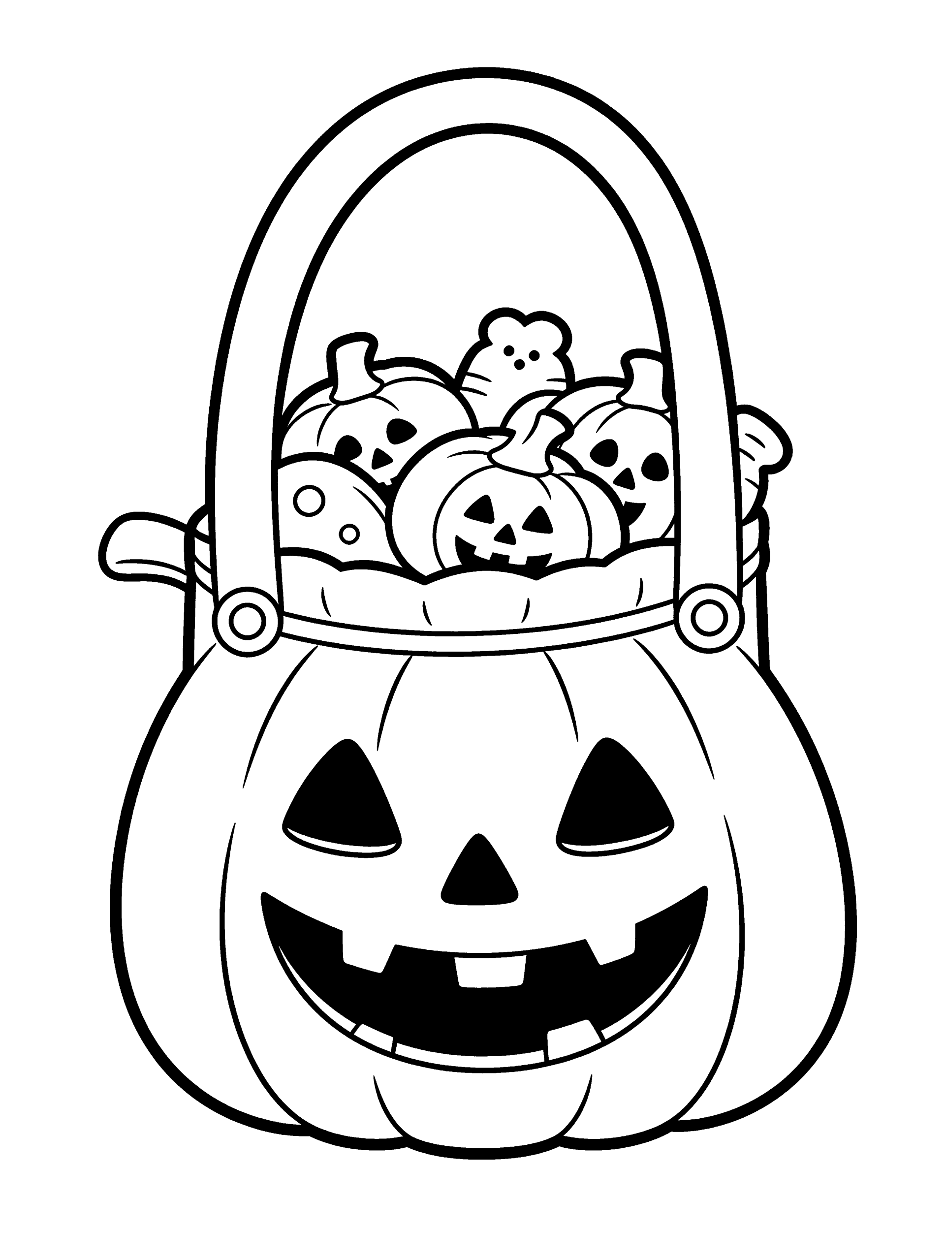 Halloween Trick Or Treat Coloring Page – free printable black and white line art