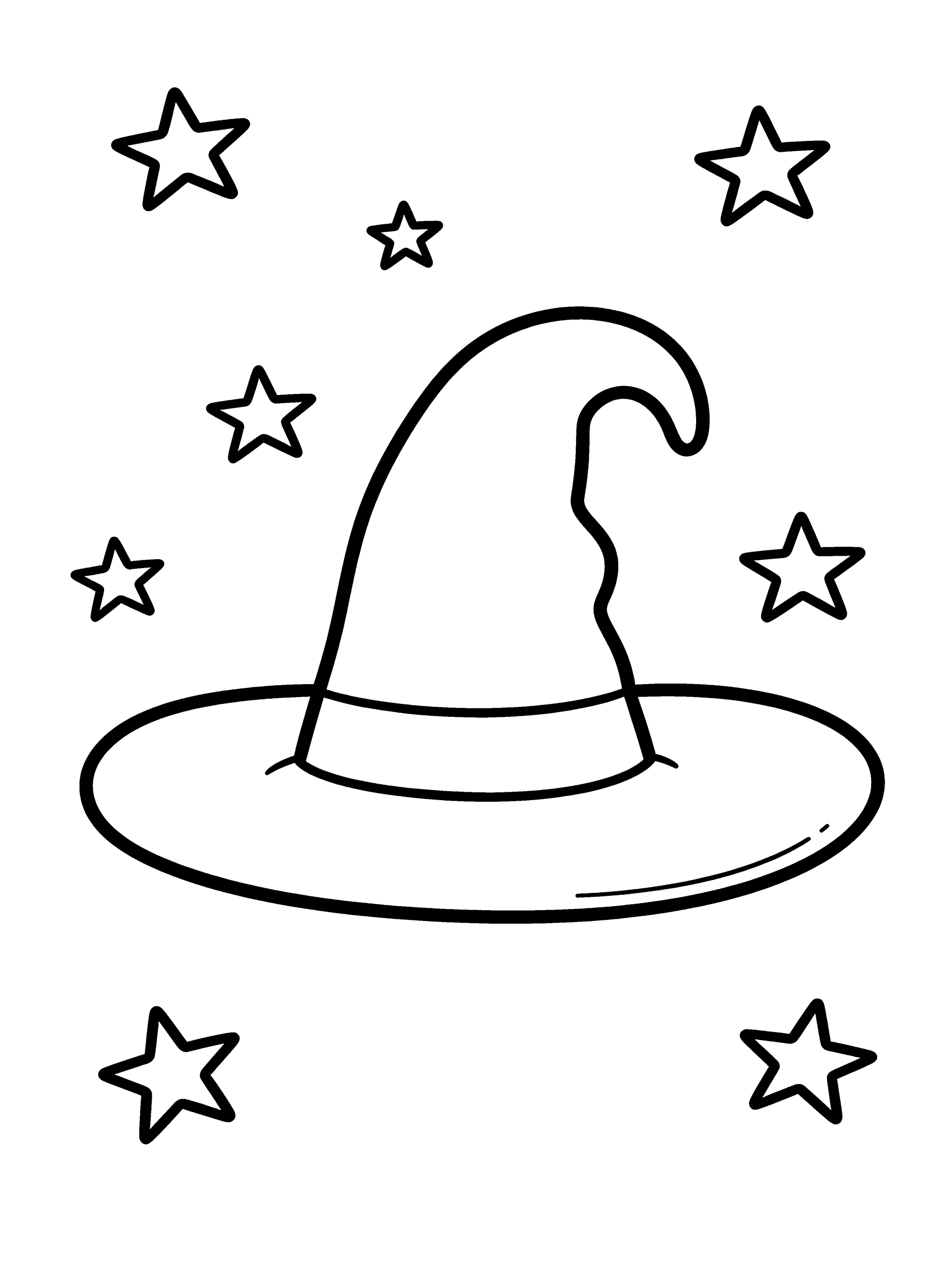 Halloween Witch Hat and Coloring Page – free printable black and white line art
