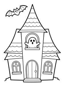 Haunted House Coloring Page – free printable black and white line art