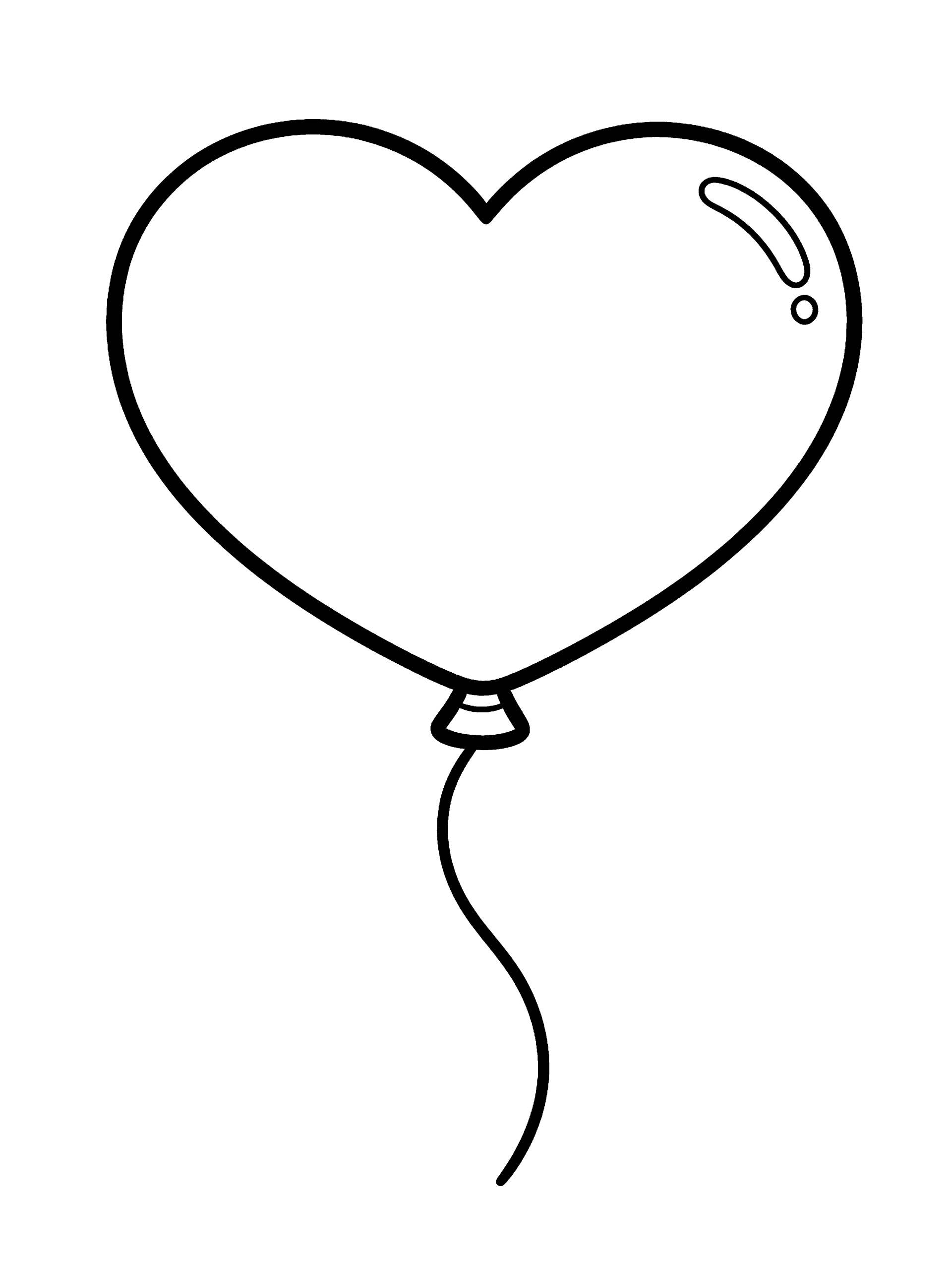 Heart Balloon Coloring Page – free printable black and white line art
