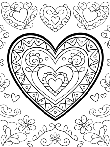 Valentine Heart Coloring Page – free printable black and white line art