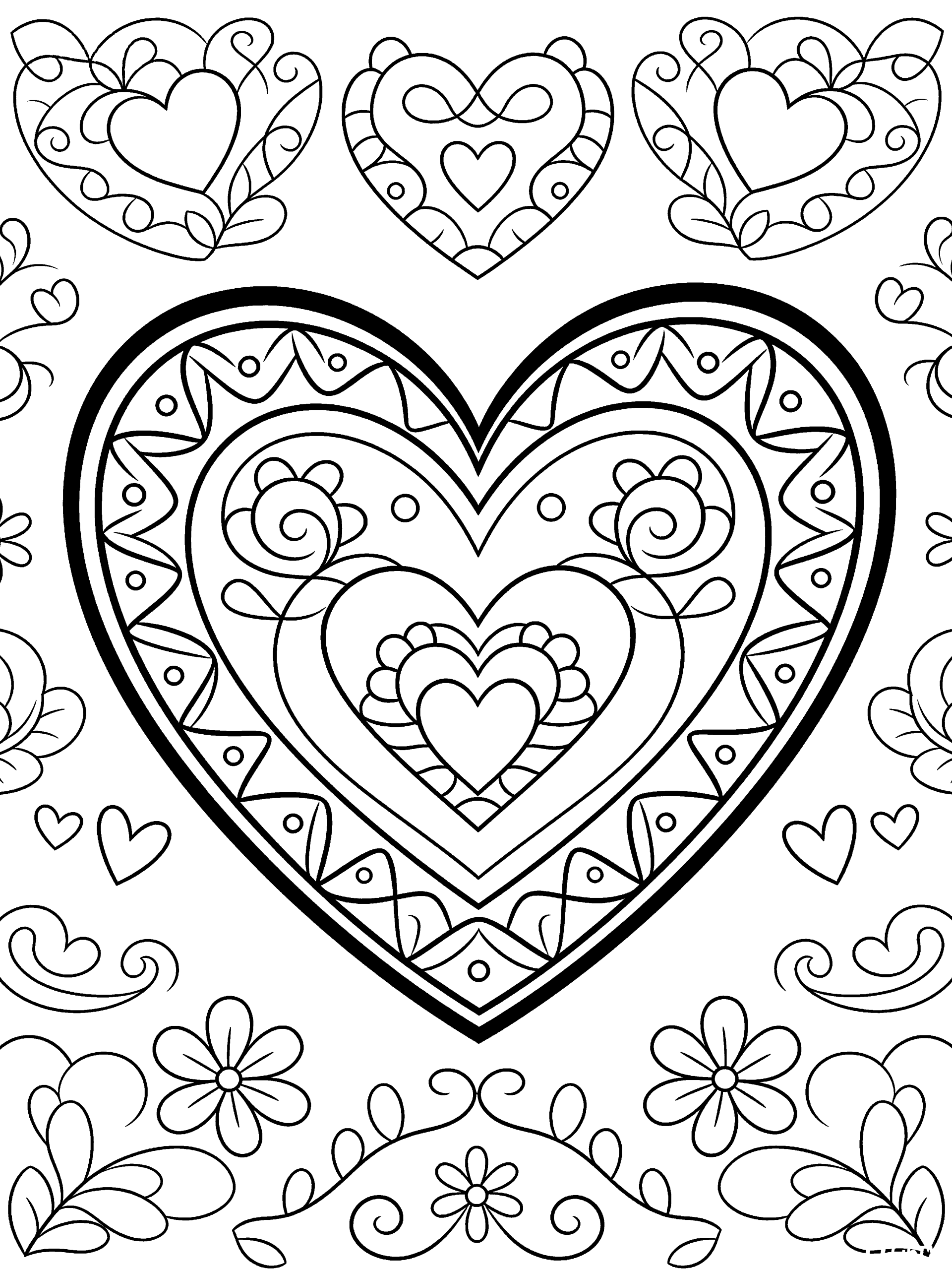 Valentine Heart Coloring Page – free printable black and white line art