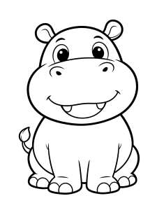 Hippo Coloring Page – free printable black and white line art