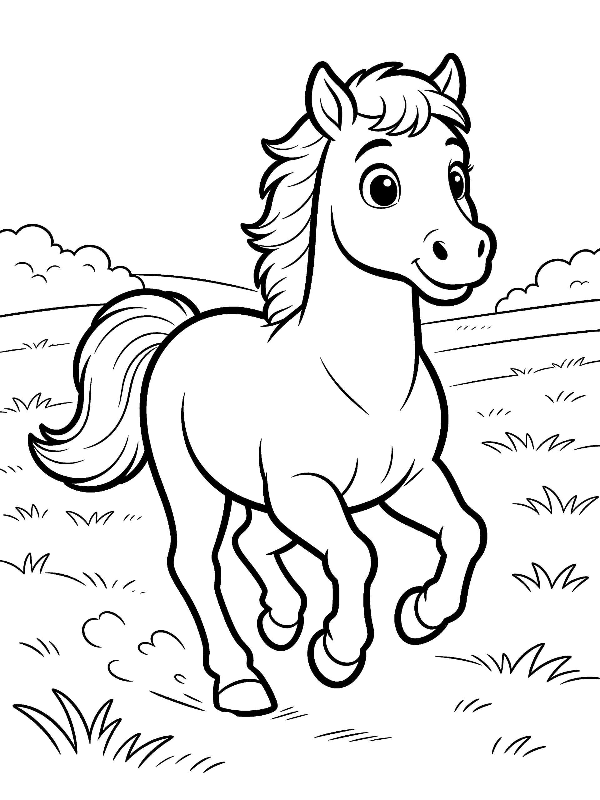 Horse Galloping in a Coloring Page – free printable black and white line art