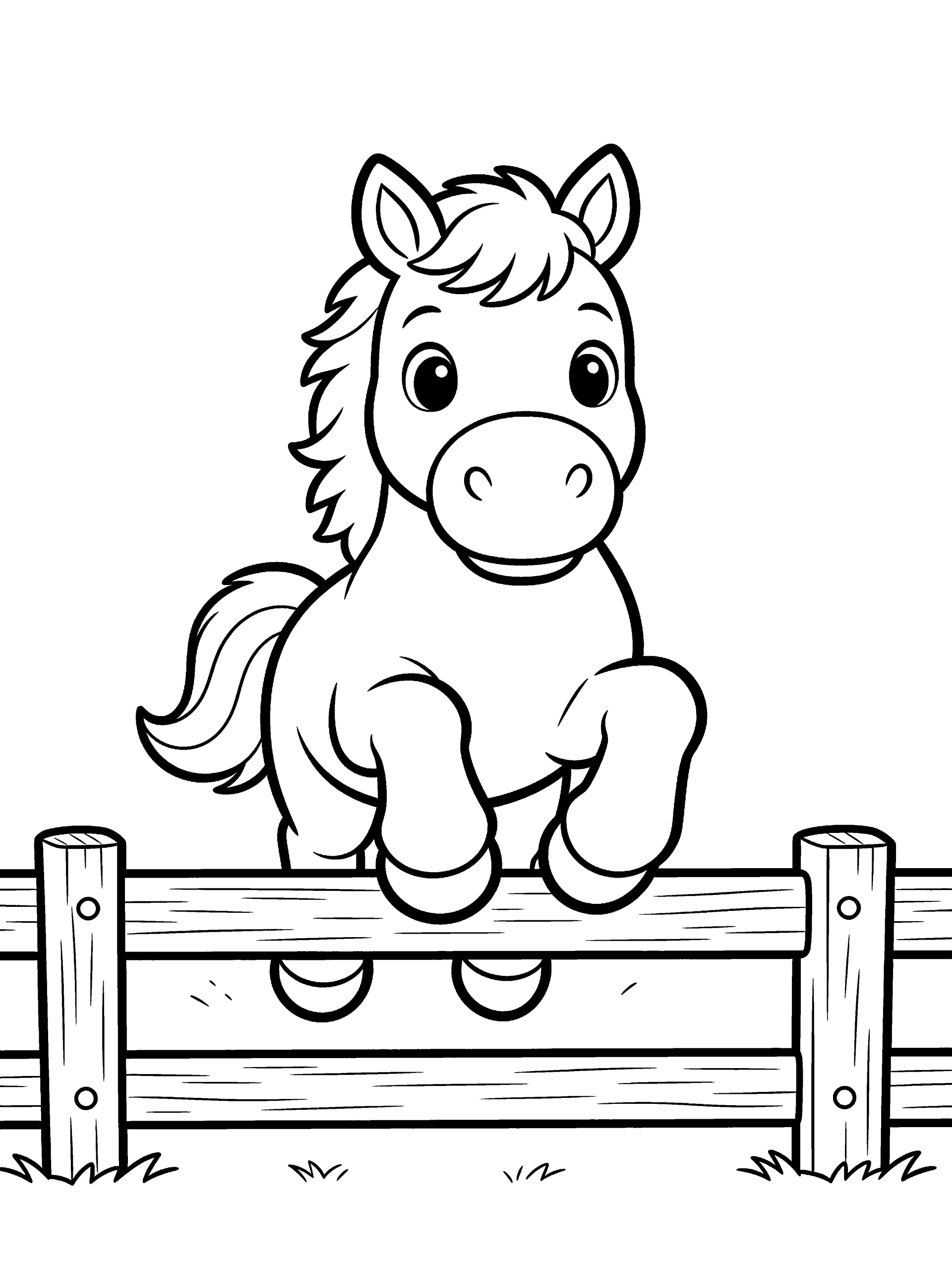 Horse Jumping a Fence Coloring Page – free printable black and white line art