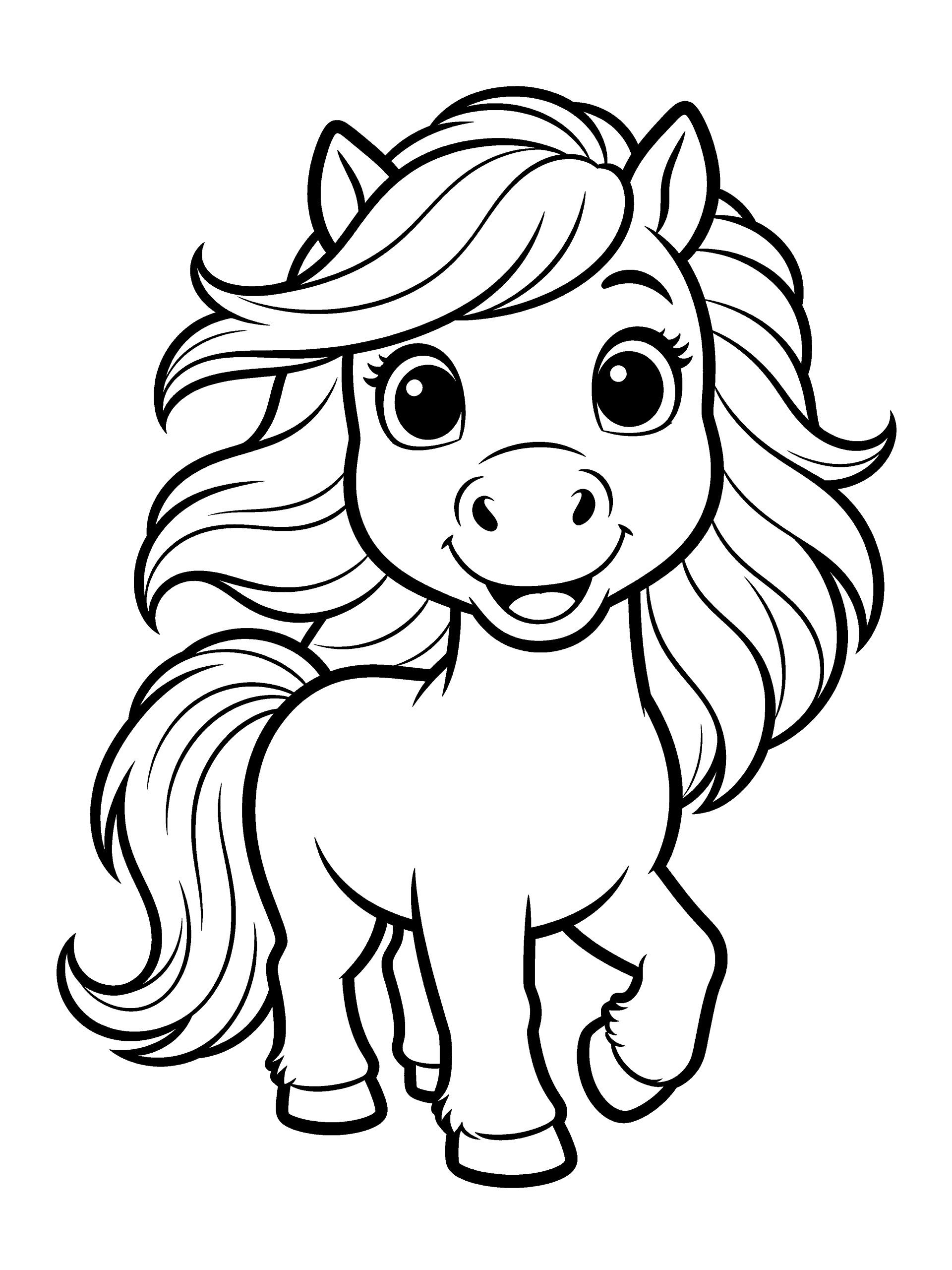 Horse Pony with a Coloring Page – free printable black and white line art