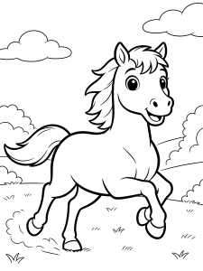 Horse Running Free Coloring Page – free printable black and white line art