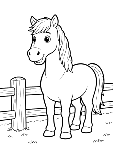 Horse Standing by a Coloring Page – free printable black and white line art