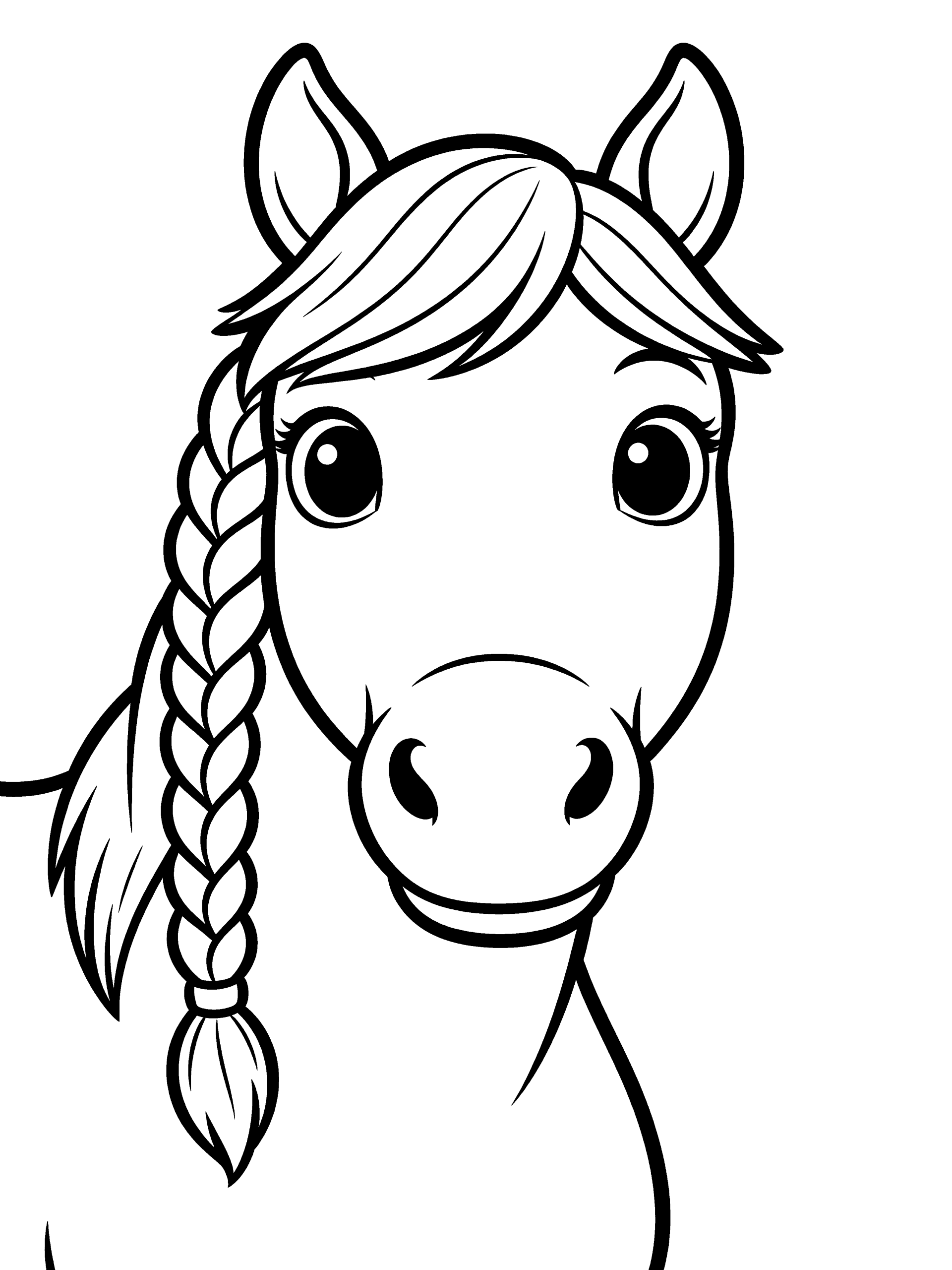 Horse with a Braided Coloring Page – free printable black and white line art