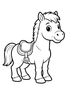 Horse with a Saddle Coloring Page – free printable black and white line art