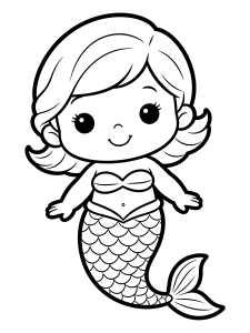 Mermaid Baby Mermaid Smiling Coloring Page – free printable black and white line art
