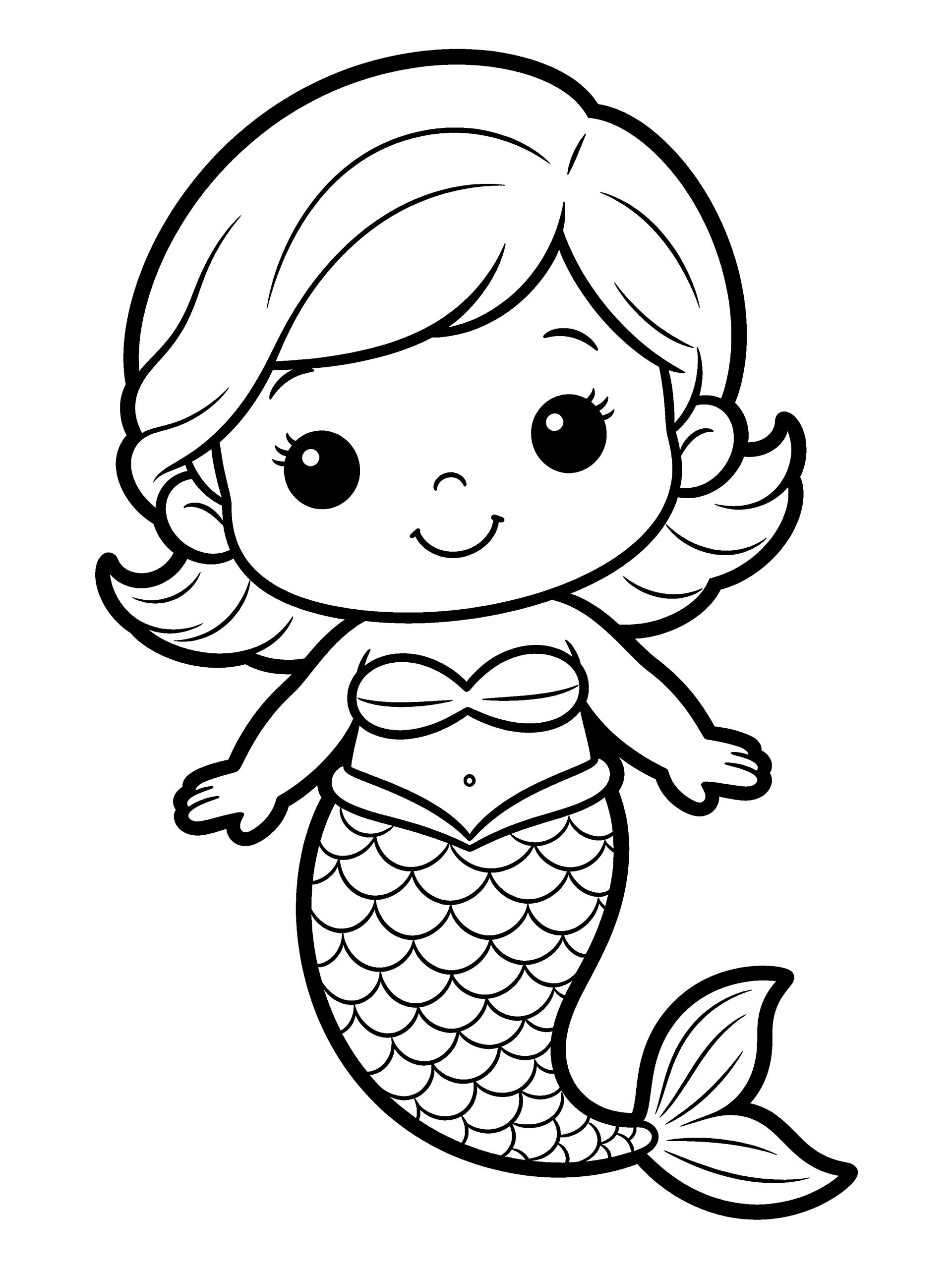 Mermaid Baby Mermaid Smiling Coloring Page – free printable black and white line art