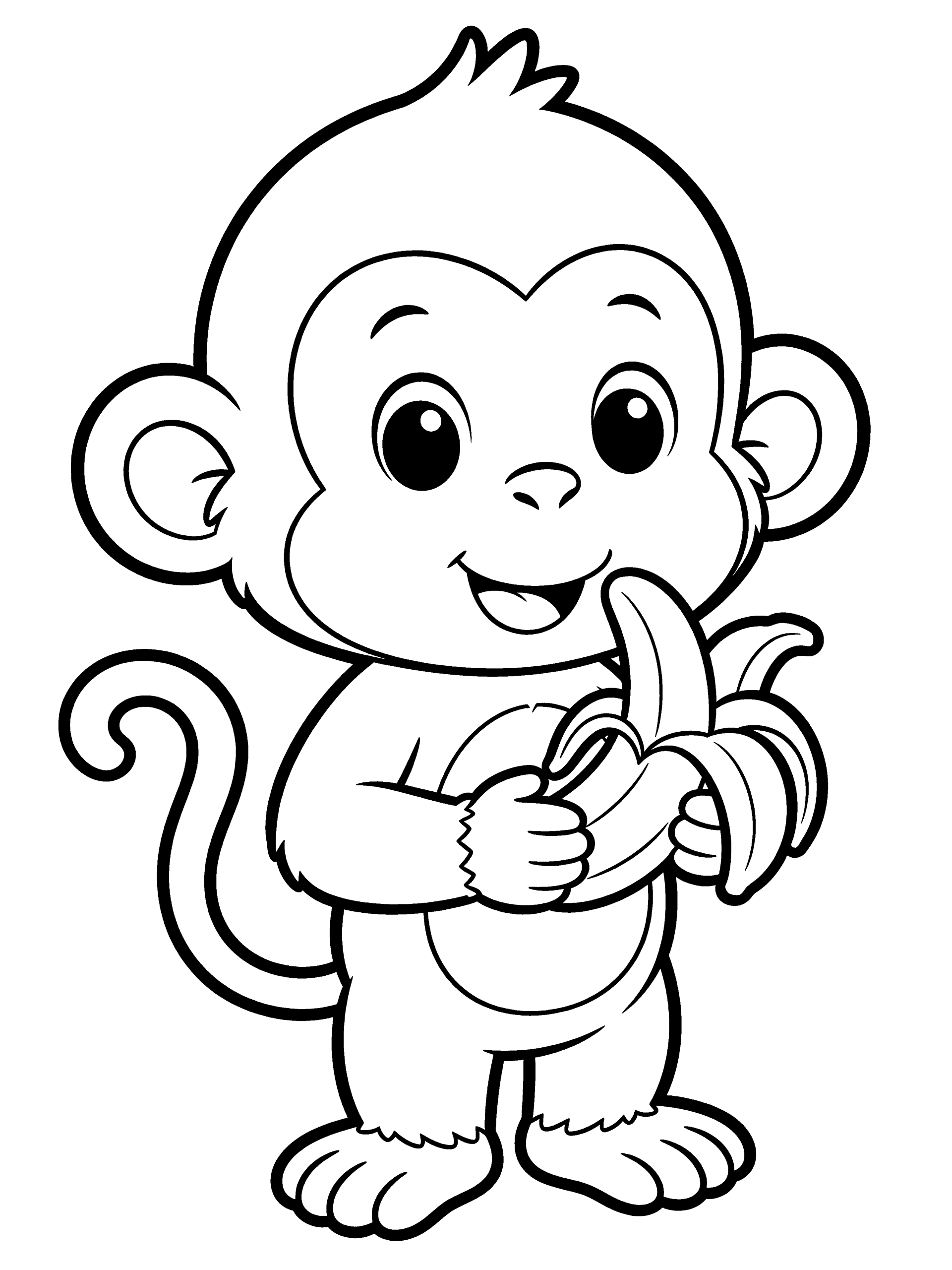 Monkey Coloring Page – free printable black and white line art