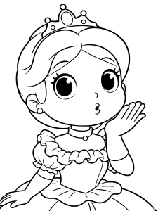 Princess Blowing a Kiss Coloring Page – free printable black and white line art