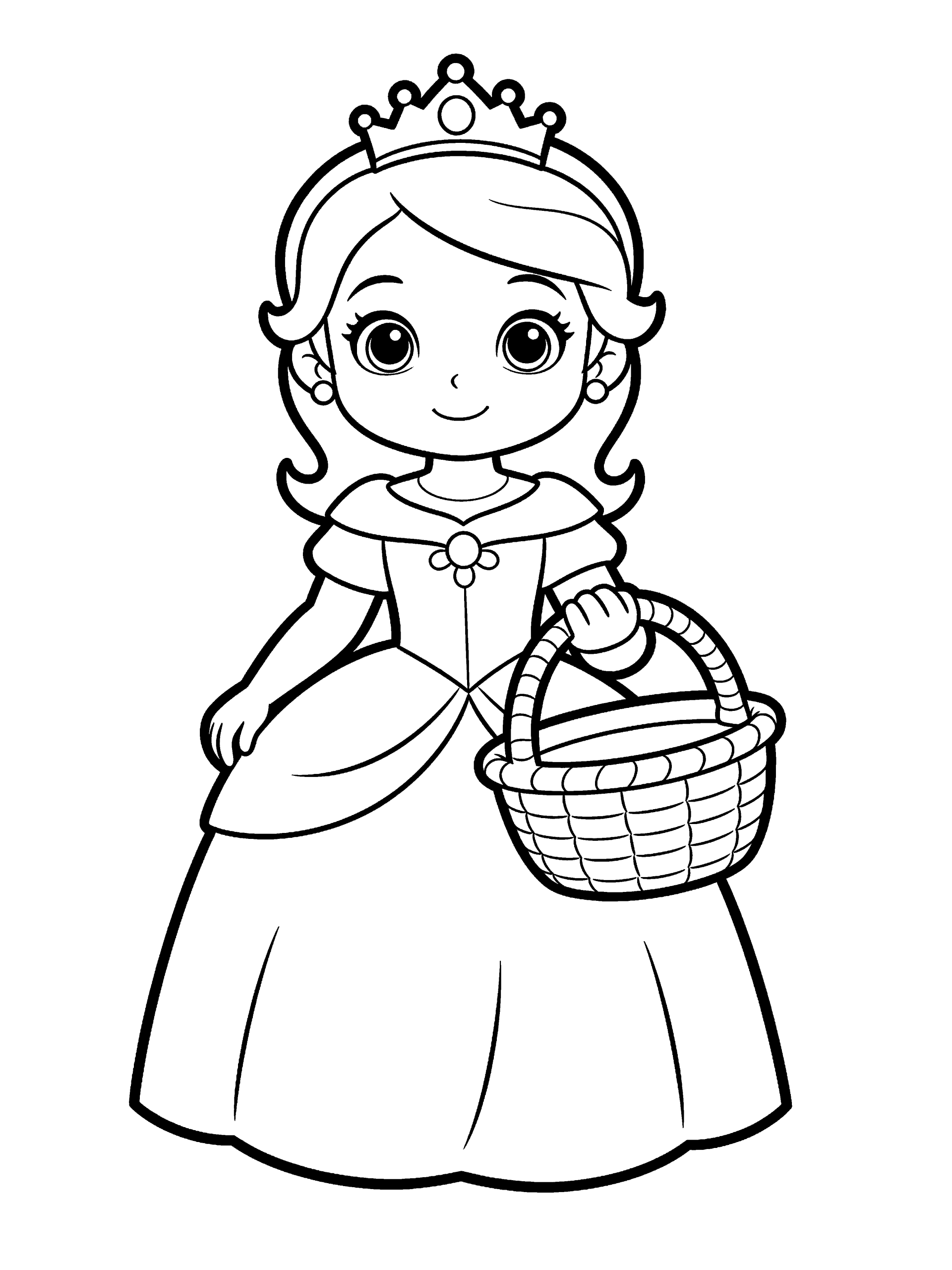 Princess Carrying a Basket Coloring Page – free printable black and white line art