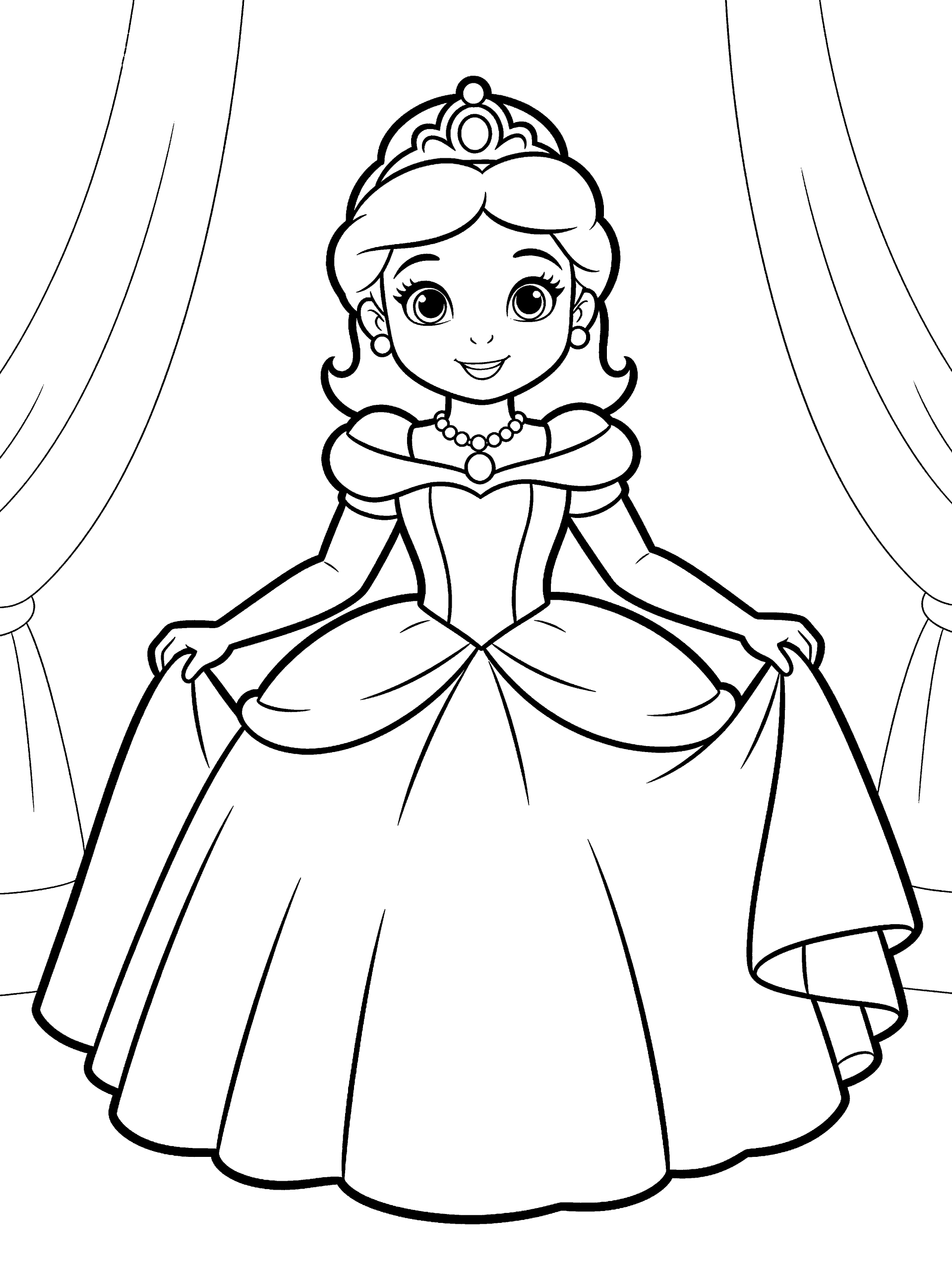 Princess in a Ballgown Coloring Page – free printable black and white line art