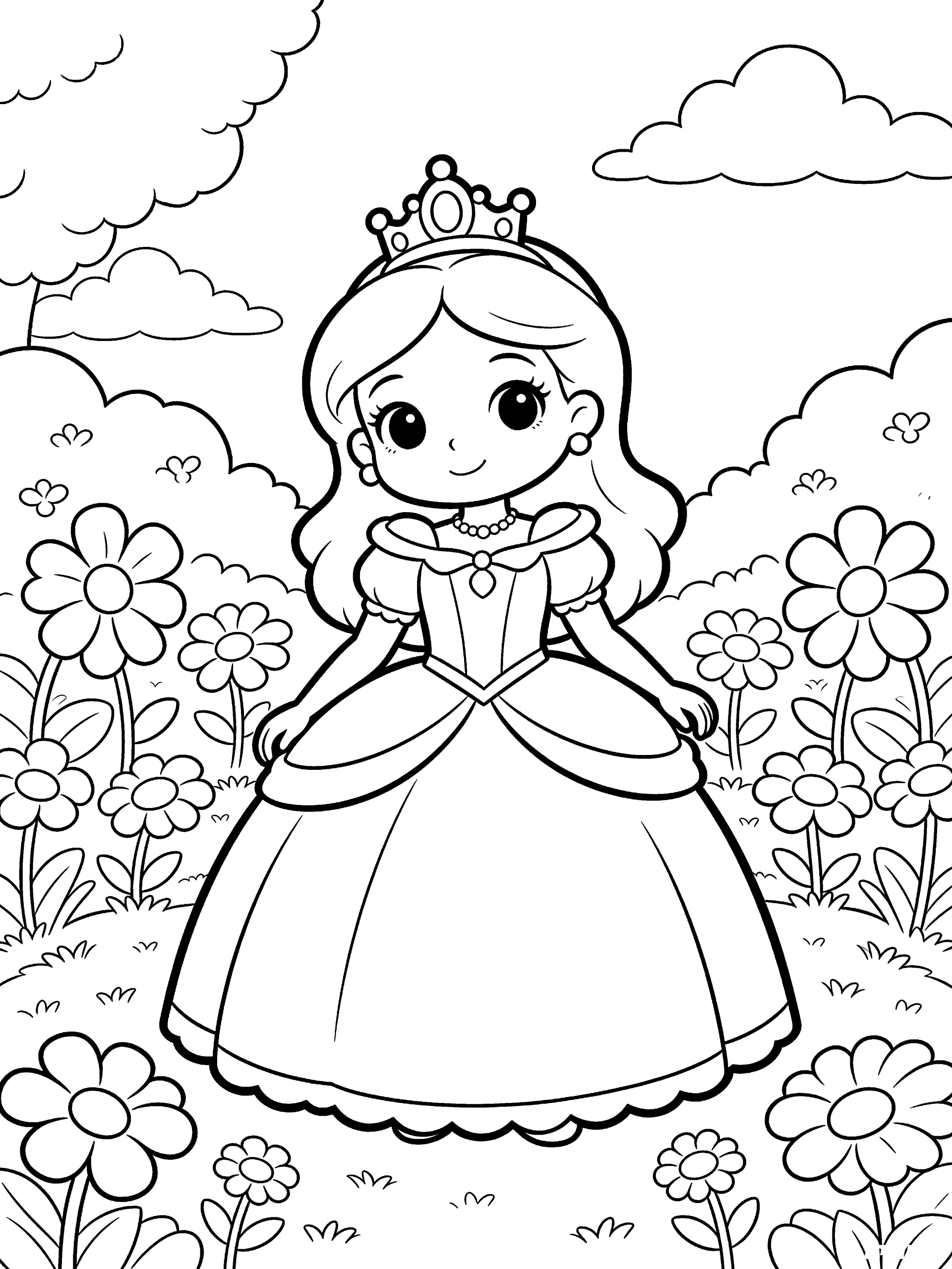 Princess in a Flower Coloring Page – free printable black and white line art