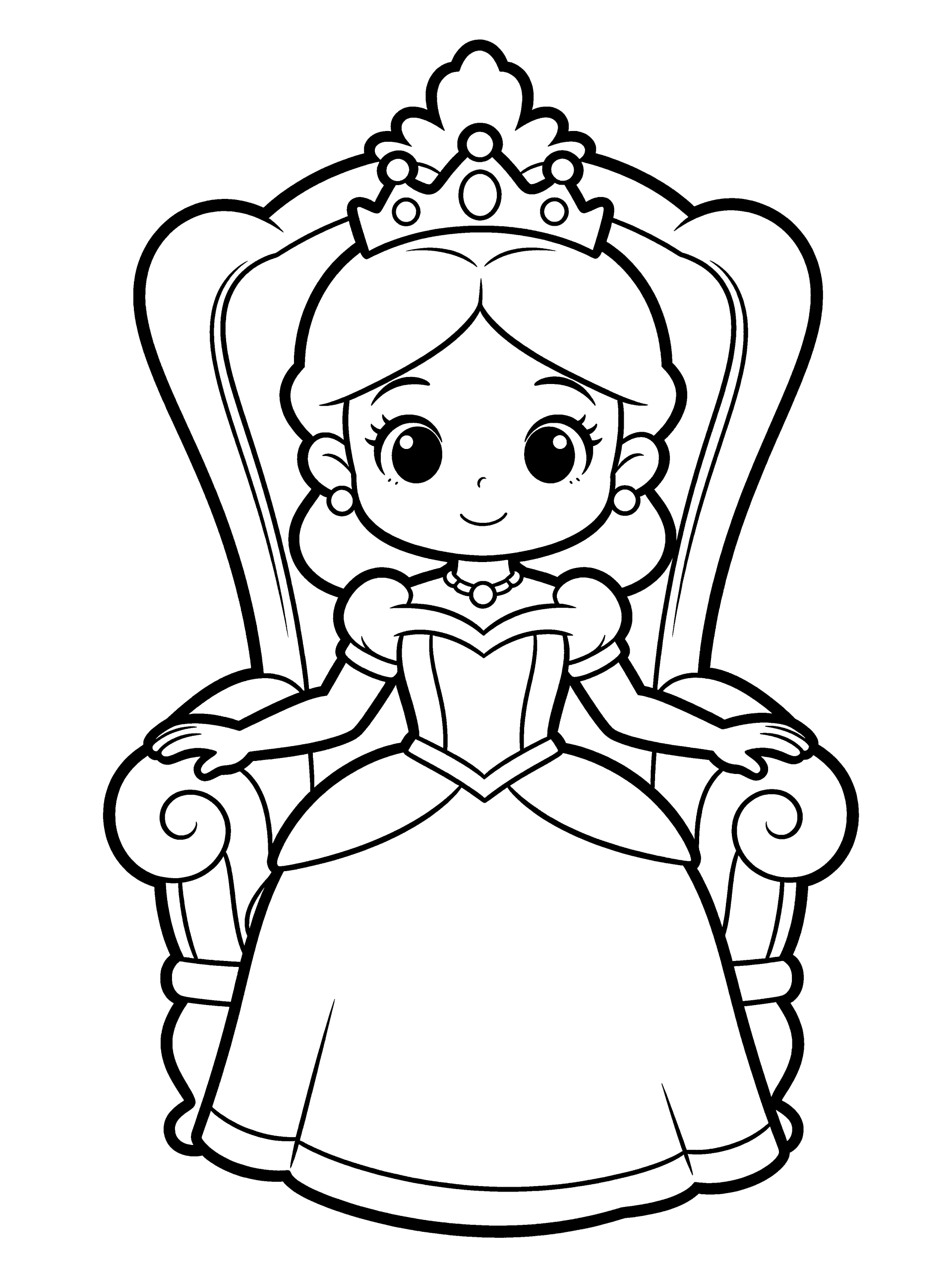 Princess Sitting on a Coloring Page – free printable black and white line art