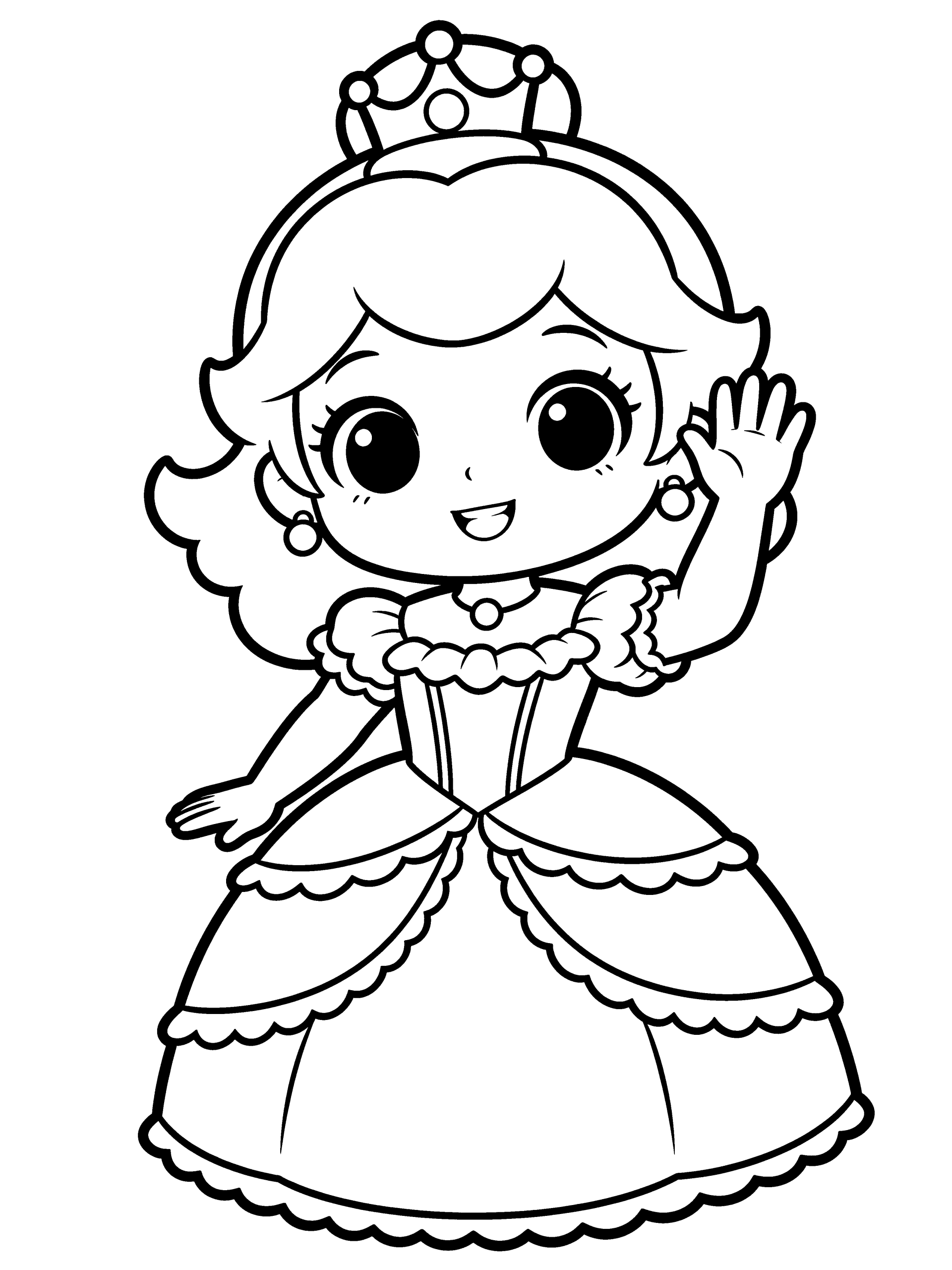 Princess Waving Hello Coloring Page – free printable black and white line art
