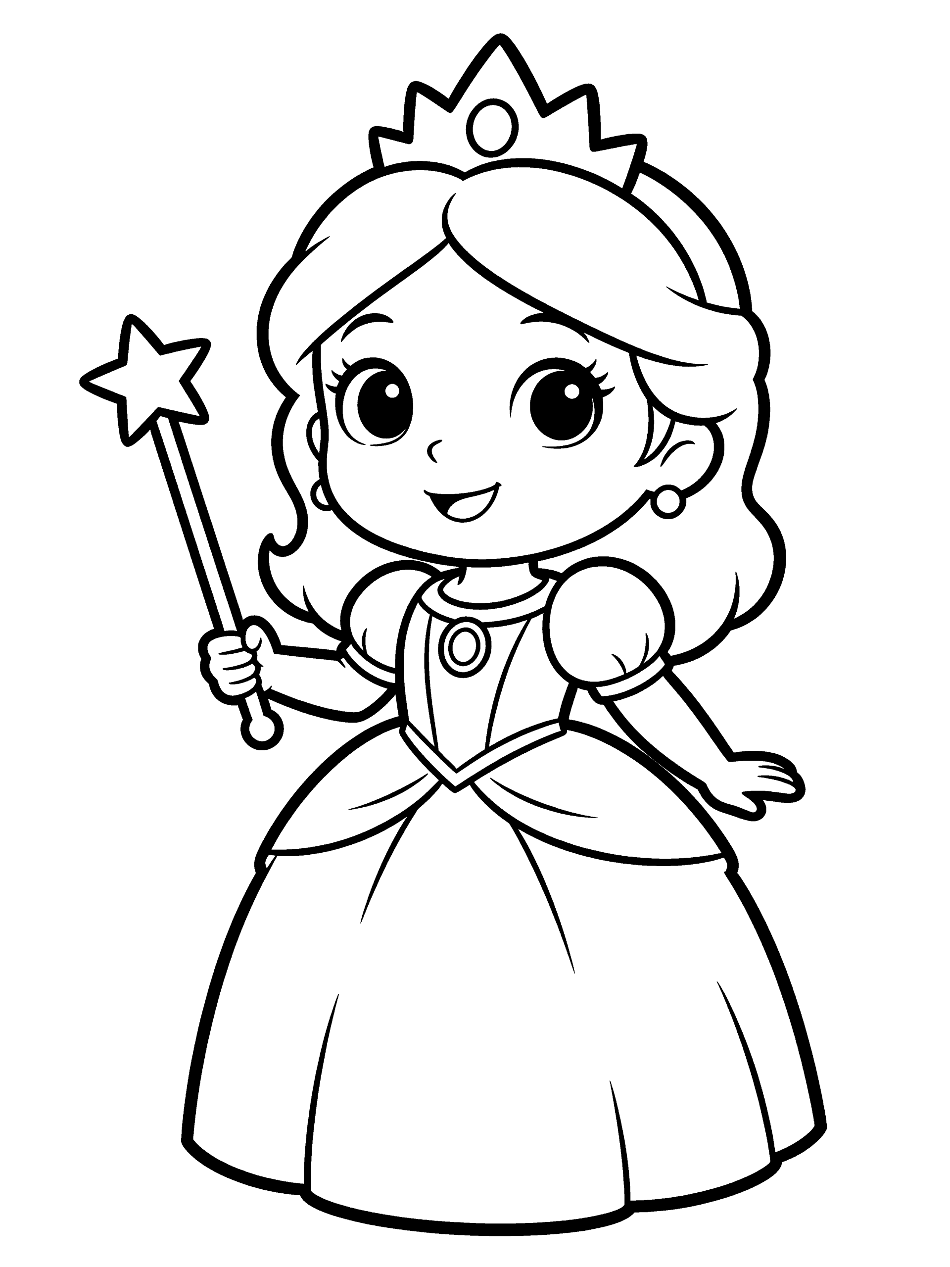 Princess with a Magic Coloring Page – free printable black and white line art