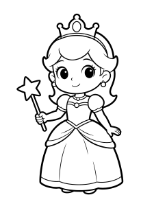 Princess with a Star Coloring Page – free printable black and white line art