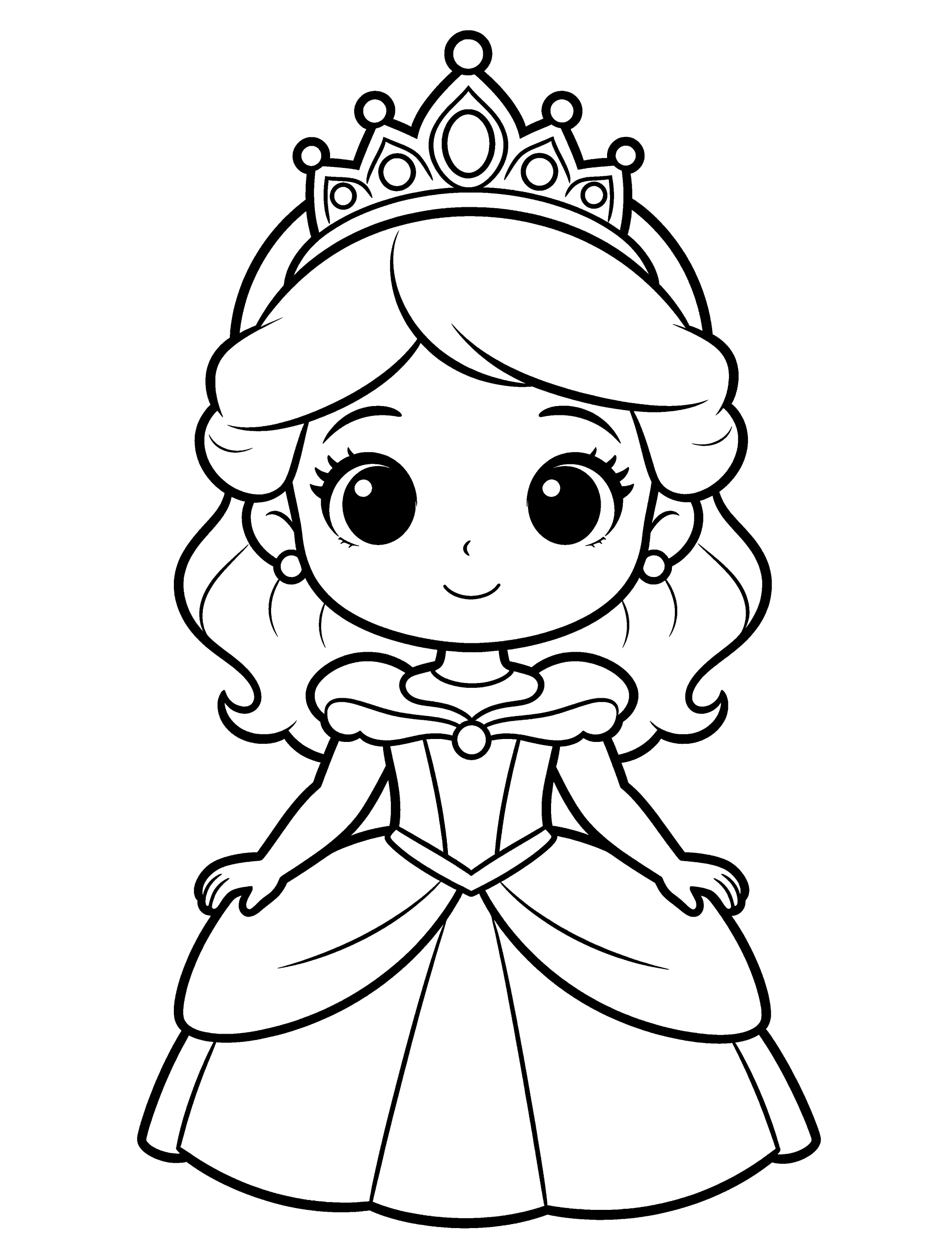 Princess with a Tiara Coloring Page – free printable black and white line art