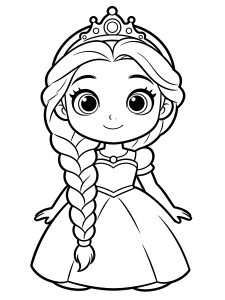 Princess with Long Braided Coloring Page – free printable black and white line art