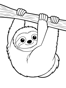 Sloth Coloring Page – free printable black and white line art