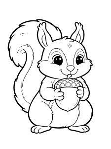 Squirrel Coloring Page – free printable black and white line art